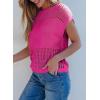 imageEVALESS Womens Tops Casual Summer Cap Short Sleeve Crochet Hollow Out Knit Sweater Vest Pullover TShirts Beach CoverupRose Red