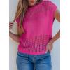 imageEVALESS Womens Tops Casual Summer Cap Short Sleeve Crochet Hollow Out Knit Sweater Vest Pullover TShirts Beach CoverupRose Red