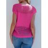 imageEVALESS Womens Tops Casual Summer Cap Short Sleeve Crochet Hollow Out Knit Sweater Vest Pullover TShirts Beach CoverupRose Red