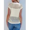 imageEVALESS Womens Tops Casual Summer Cap Short Sleeve Crochet Hollow Out Knit Sweater Vest Pullover TShirts Beach CoverupWhite