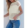 imageEVALESS Womens Tops Casual Summer Cap Short Sleeve Crochet Hollow Out Knit Sweater Vest Pullover TShirts Beach CoverupWhite