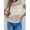 imageEVALESS Womens Tops Casual Summer Cap Short Sleeve Crochet Hollow Out Knit Sweater Vest Pullover TShirts Beach CoverupWhite