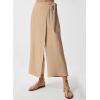 imageEVALESS Womens Wide Leg Palazzo Pants Work Casual Trousers Summer Elastic High Waisted Cute Side Tie Culottes with PocketsApricot