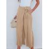 imageEVALESS Womens Wide Leg Palazzo Pants Work Casual Trousers Summer Elastic High Waisted Cute Side Tie Culottes with PocketsApricot