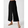 imageEVALESS Womens Wide Leg Palazzo Pants Work Casual Trousers Summer Elastic High Waisted Cute Side Tie Culottes with PocketsBlack