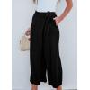 imageEVALESS Womens Wide Leg Palazzo Pants Work Casual Trousers Summer Elastic High Waisted Cute Side Tie Culottes with PocketsBlack