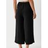 imageEVALESS Womens Wide Leg Palazzo Pants Work Casual Trousers Summer Elastic High Waisted Cute Side Tie Culottes with PocketsBlack