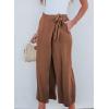 imageEVALESS Womens Wide Leg Palazzo Pants Work Casual Trousers Summer Elastic High Waisted Cute Side Tie Culottes with PocketsBrown