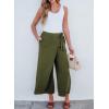 imageEVALESS Womens Wide Leg Palazzo Pants Work Casual Trousers Summer Elastic High Waisted Cute Side Tie Culottes with PocketsJungle Green
