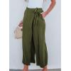 imageEVALESS Womens Wide Leg Palazzo Pants Work Casual Trousers Summer Elastic High Waisted Cute Side Tie Culottes with PocketsJungle Green