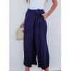 imageEVALESS Womens Wide Leg Palazzo Pants Work Casual Trousers Summer Elastic High Waisted Cute Side Tie Culottes with PocketsNavy Blue