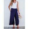 imageEVALESS Womens Wide Leg Palazzo Pants Work Casual Trousers Summer Elastic High Waisted Cute Side Tie Culottes with PocketsNavy Blue