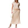 imageEVALESS Womens 2 Piece Sets Skirt Outfits Casual Short Sleeve Knit Tops Matching ALine Midi Skirts Dresses Lounge SetBeige