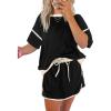 imageEVALESS Womens 2 Piece Sets Summer Casual Short Sleeve Tops Matching Drawstring Mini Skirt Going Out Lounge OutfitsBlack