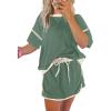 imageEVALESS Womens 2 Piece Sets Summer Casual Short Sleeve Tops Matching Drawstring Mini Skirt Going Out Lounge OutfitsGreen