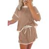 imageEVALESS Womens 2 Piece Sets Summer Casual Short Sleeve Tops Matching Drawstring Mini Skirt Going Out Lounge OutfitsKhaki