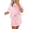 imageEVALESS Womens 2 Piece Sets Summer Casual Short Sleeve Tops Matching Drawstring Mini Skirt Going Out Lounge OutfitsPink
