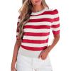 imageEVALESS Womens Short Sleeve Sweaters Tops Trendy Crewneck Striped Hollow Out Knit T Shirts Casual Summer BlousesRed Stripe
