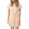 imageEVALESS Womens Summer Dresses Casual Round Neck Ruffle Short Sleeve Flowy A Line Mini Dress with PocketsApricot
