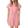 imageEVALESS Womens Summer Dresses Casual Round Neck Ruffle Short Sleeve Flowy A Line Mini Dress with PocketsPink