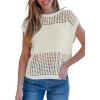 imageEVALESS Womens Tops Casual Summer Cap Short Sleeve Crochet Hollow Out Knit Sweater Vest Pullover TShirts Beach CoverupWhite