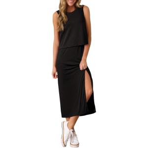 imageEVALESS WomenS 2 Piece Outfits Dressy Casual 2025 Summer Tank Top and Midi Skirt Matching SetsBlack