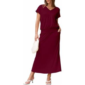 imageEVALESS Womens 2 Piece Sets Skirt Outfits Casual Short Sleeve Knit Tops Matching ALine Midi Skirts Dresses Lounge SetBurgundy
