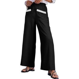 imageEVALESS Womens Palazzo Pants Summer Casual Flowy Wide Leg 2025 Lounge Trousers Beach Travel Vacation OutfitsBlack