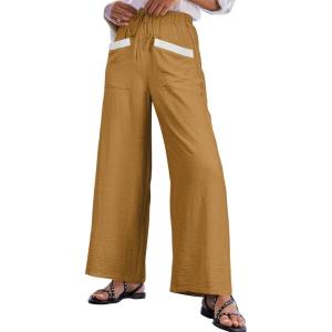 imageEVALESS Womens Palazzo Pants Summer Casual Flowy Wide Leg 2025 Lounge Trousers Beach Travel Vacation OutfitsParchment