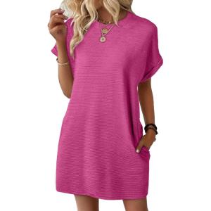 imageEVALESS Womens Summer Dresses Fashion 2025 Short Sleeve Spring Mini Dress Casual Beach Vacation Clothes DressesRose Red