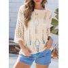imageEVALESS Womens Crochet Hollow Out Knit Tops Half Sleeve Spring Summer Sweaters Beach Cover Ups for Women Trendy 2025Apricot