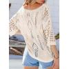imageEVALESS Womens Crochet Hollow Out Knit Tops Half Sleeve Spring Summer Sweaters Beach Cover Ups for Women Trendy 2025Apricot