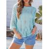 imageEVALESS Womens Crochet Hollow Out Knit Tops Half Sleeve Spring Summer Sweaters Beach Cover Ups for Women Trendy 2025Beau Blue