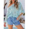 imageEVALESS Womens Crochet Hollow Out Knit Tops Half Sleeve Spring Summer Sweaters Beach Cover Ups for Women Trendy 2025Beau Blue
