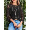 imageEVALESS Womens Crochet Hollow Out Knit Tops Half Sleeve Spring Summer Sweaters Beach Cover Ups for Women Trendy 2025Black