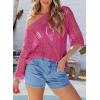 imageEVALESS Womens Crochet Hollow Out Knit Tops Half Sleeve Spring Summer Sweaters Beach Cover Ups for Women Trendy 2025Bright Pink