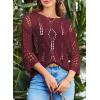 imageEVALESS Womens Crochet Hollow Out Knit Tops Half Sleeve Spring Summer Sweaters Beach Cover Ups for Women Trendy 2025Burgundy