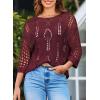 imageEVALESS Womens Crochet Hollow Out Knit Tops Half Sleeve Spring Summer Sweaters Beach Cover Ups for Women Trendy 2025Burgundy