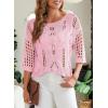 imageEVALESS Womens Crochet Hollow Out Knit Tops Half Sleeve Spring Summer Sweaters Beach Cover Ups for Women Trendy 2025Light Pink