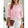 imageEVALESS Womens Crochet Hollow Out Knit Tops Half Sleeve Spring Summer Sweaters Beach Cover Ups for Women Trendy 2025Light Pink