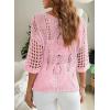 imageEVALESS Womens Crochet Hollow Out Knit Tops Half Sleeve Spring Summer Sweaters Beach Cover Ups for Women Trendy 2025Light Pink