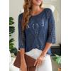 imageEVALESS Womens Crochet Hollow Out Knit Tops Half Sleeve Spring Summer Sweaters Beach Cover Ups for Women Trendy 2025Navy Blue