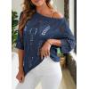 imageEVALESS Womens Crochet Hollow Out Knit Tops Half Sleeve Spring Summer Sweaters Beach Cover Ups for Women Trendy 2025Navy Blue