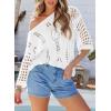 imageEVALESS Womens Crochet Hollow Out Knit Tops Half Sleeve Spring Summer Sweaters Beach Cover Ups for Women Trendy 2025White