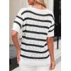 imageEVALESS Womens Short Sleeve Sweater Casual Crewneck Knit Shirt Tops Spring Trendy Striped Color Block Crochet SweatersBlack Stripe