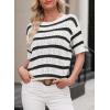 imageEVALESS Womens Short Sleeve Sweater Casual Crewneck Knit Shirt Tops Spring Trendy Striped Color Block Crochet SweatersBlack Stripe