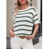 imageEVALESS Womens Short Sleeve Sweater Casual Crewneck Knit Shirt Tops Spring Trendy Striped Color Block Crochet SweatersGreen Stripe