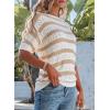 imageEVALESS Womens Short Sleeve Sweater Casual Crewneck Knit Shirt Tops Spring Trendy Striped Color Block Crochet SweatersKhaki Stripe