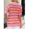 imageEVALESS Womens Short Sleeve Sweater Casual Crewneck Knit Shirt Tops Spring Trendy Striped Color Block Crochet SweatersOrange Stripe