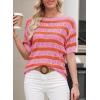 imageEVALESS Womens Short Sleeve Sweater Casual Crewneck Knit Shirt Tops Spring Trendy Striped Color Block Crochet SweatersOrange Stripe